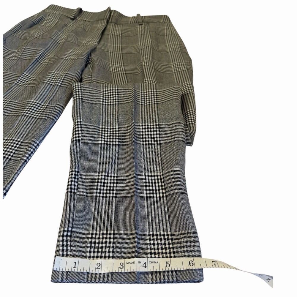 Plaid Slim Fit Trousers Tailored Mid Rise Minimalist Size 0 Gray Officewear - Picture 8 of 16
